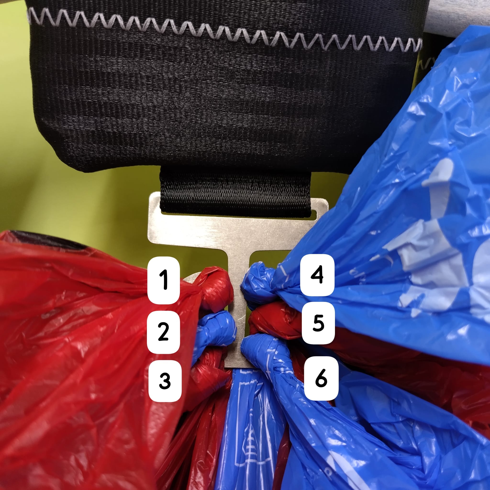 Volle-Kotbeutel-Halter an Etui, Autogurt Upcycling