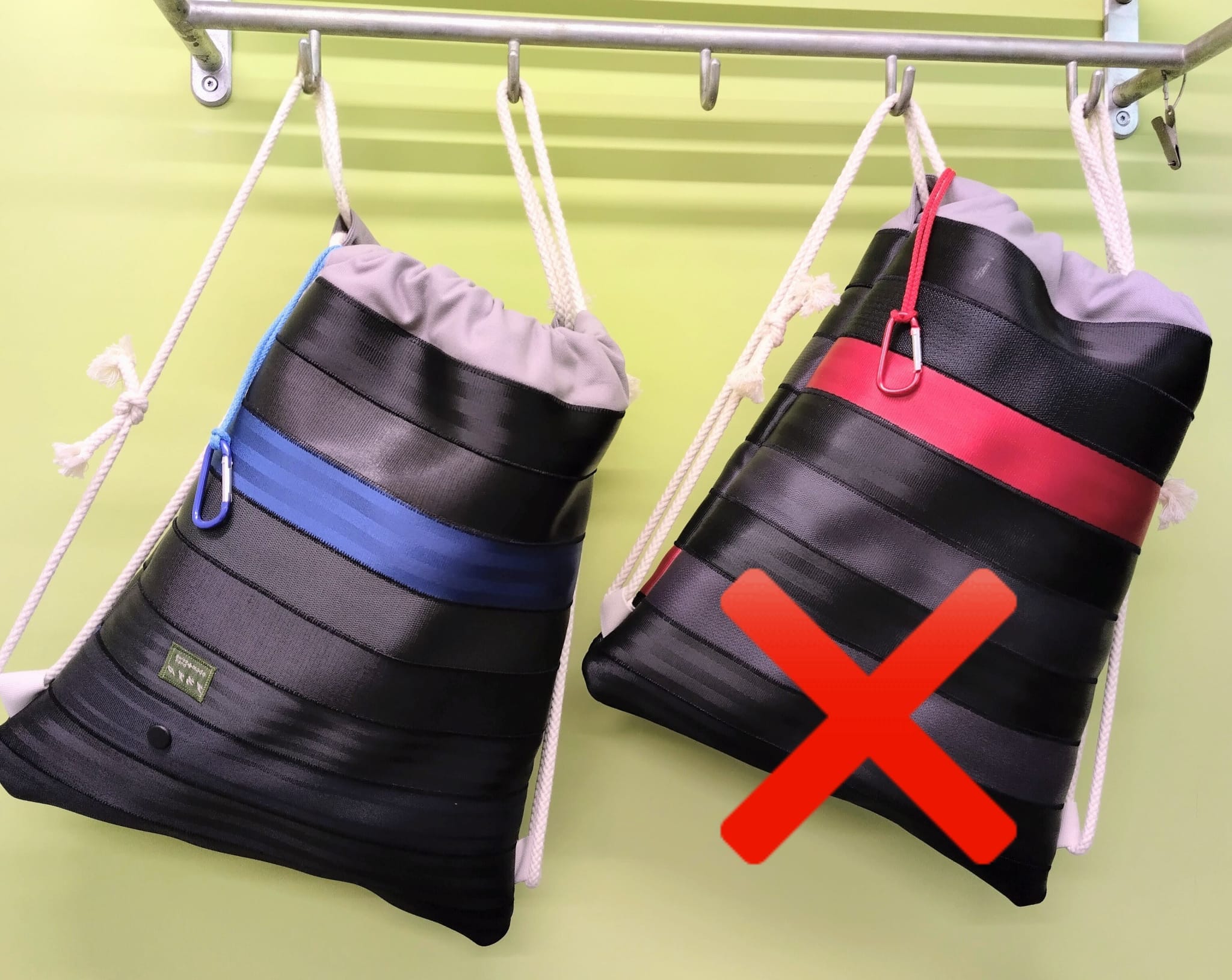 Kordelrucksack / Turnbeutel gross, Autogurt Upcycling