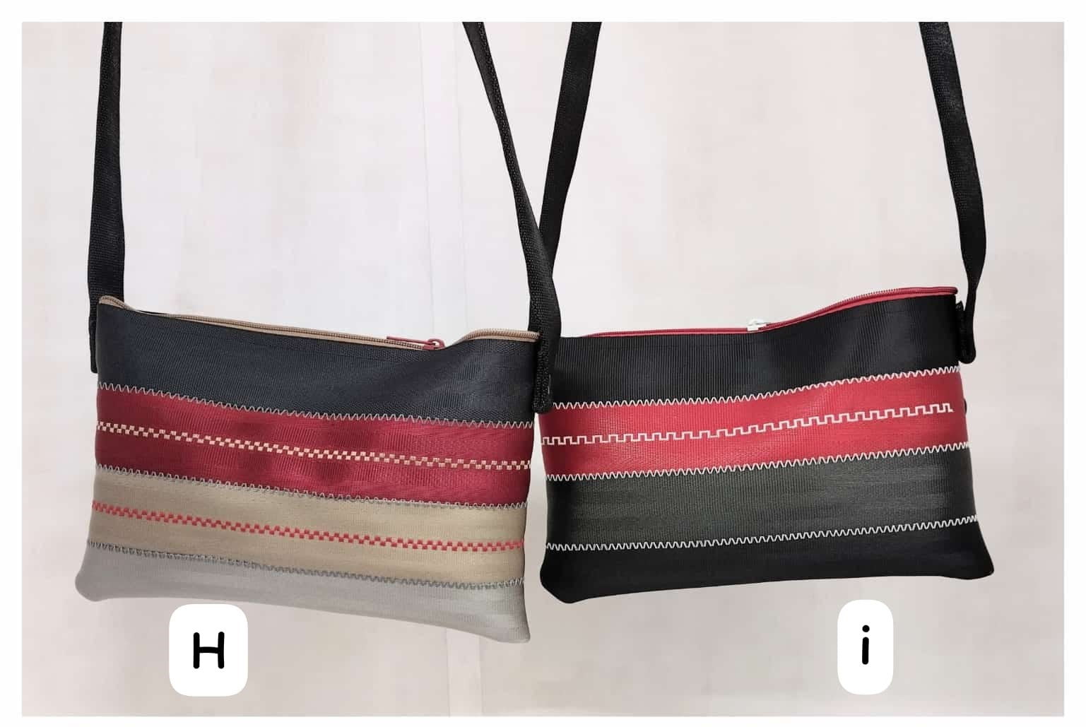 Schultertasche mit Applikation oder Ziernähten, Autogurt Upcycling