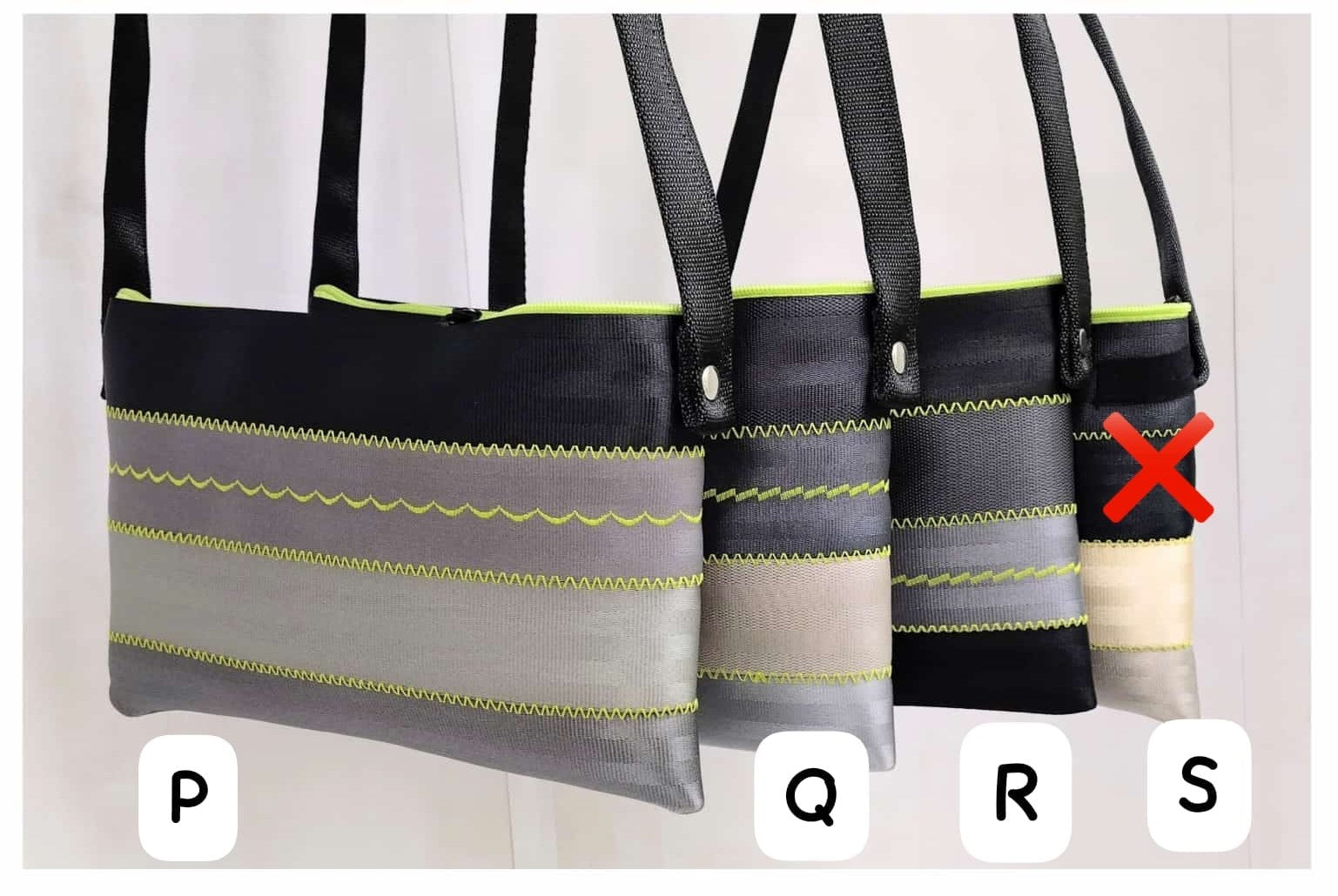 Schultertasche mit Applikation oder Ziernähten, Autogurt Upcycling