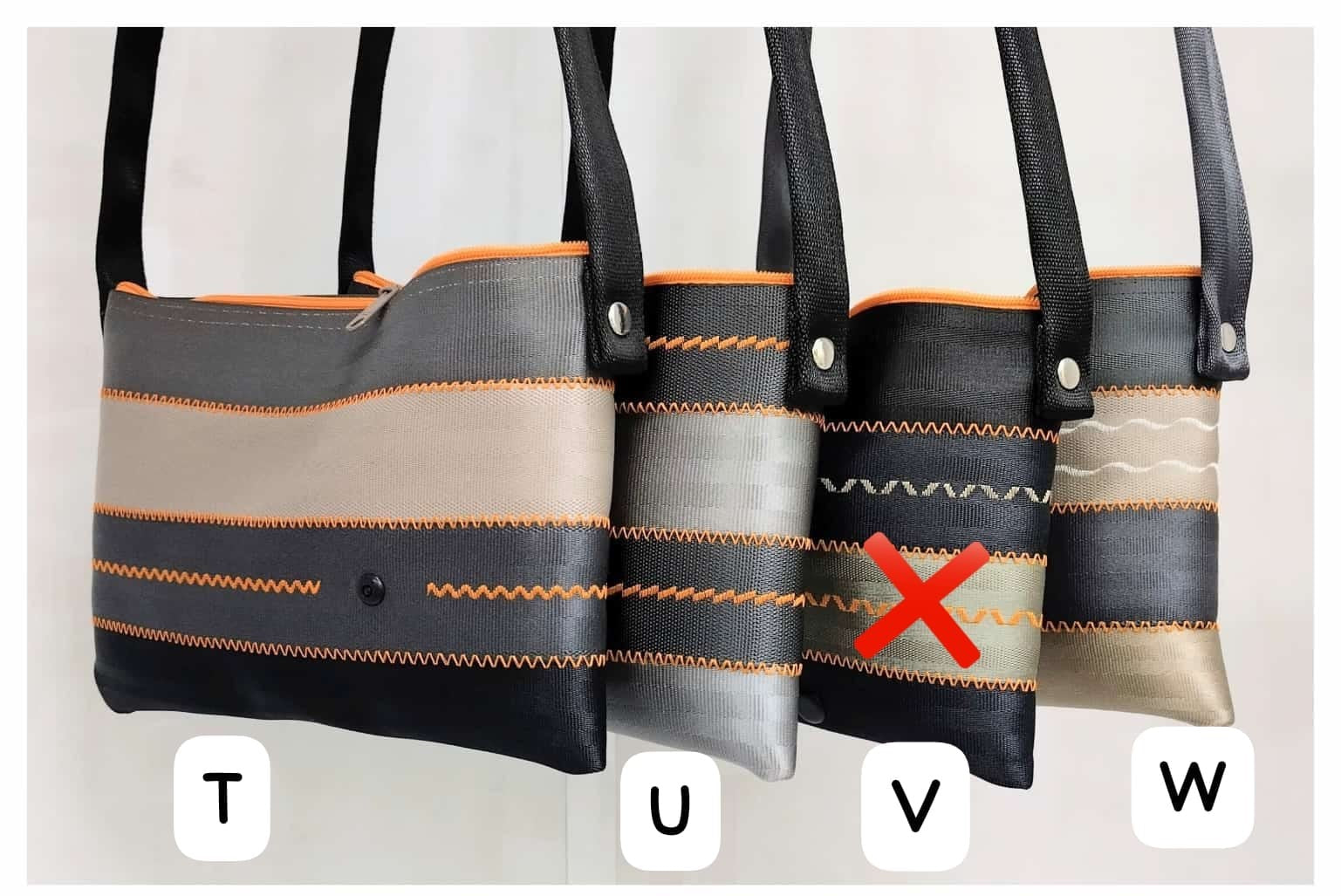 Schultertasche mit Applikation oder Ziernähten, Autogurt Upcycling