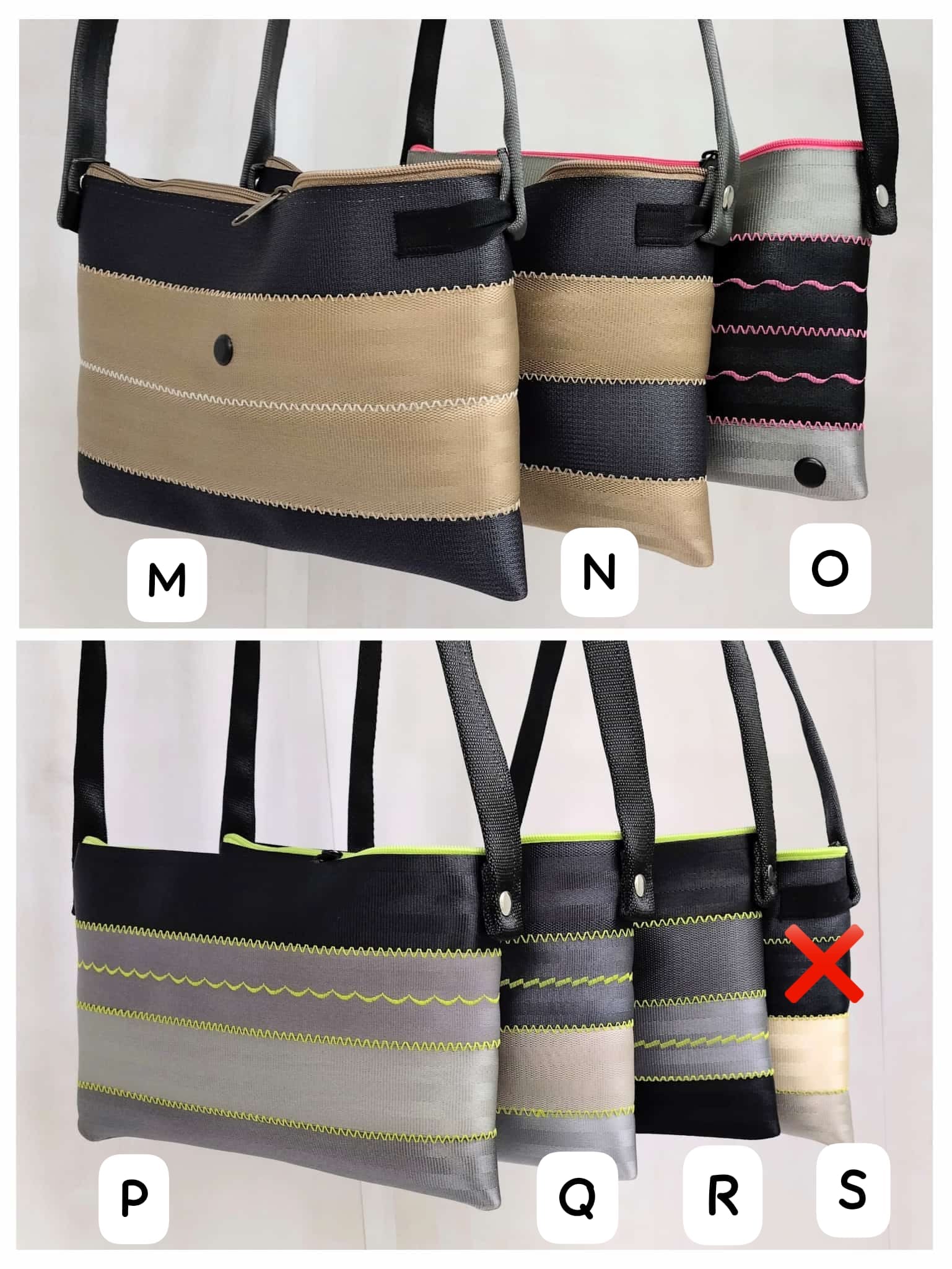 Schultertasche mit Applikation oder Ziernähten, Autogurt Upcycling